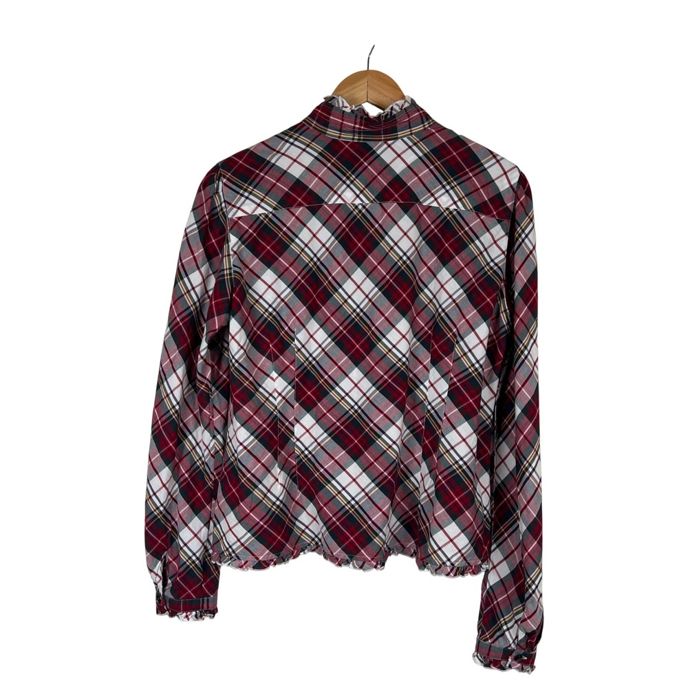 Tommy Hilfiger Red Plaid Ruffle Trim Button Up Top XL Western Cowgirl Preppy - Picture 4 of 12